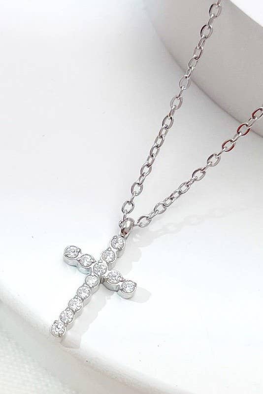 18K STAINLESS STEEL TARNISH FREE CROSS NECKLACE |Silver