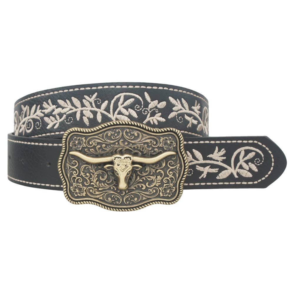 FLORAL MOTIFF LONGHORN ACCENT BELT