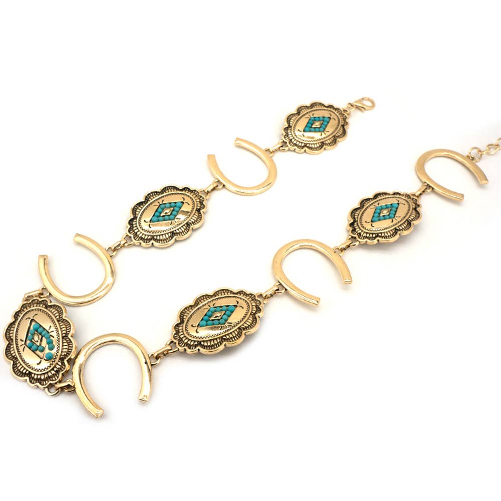 WESTERN METAL TURQUOISE STONE HORSESHOE CONCHO