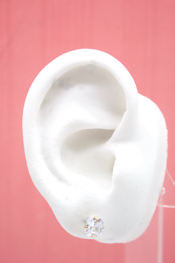 Diamond 18K Gold Filled Square CZ Stud Earrings (L138)