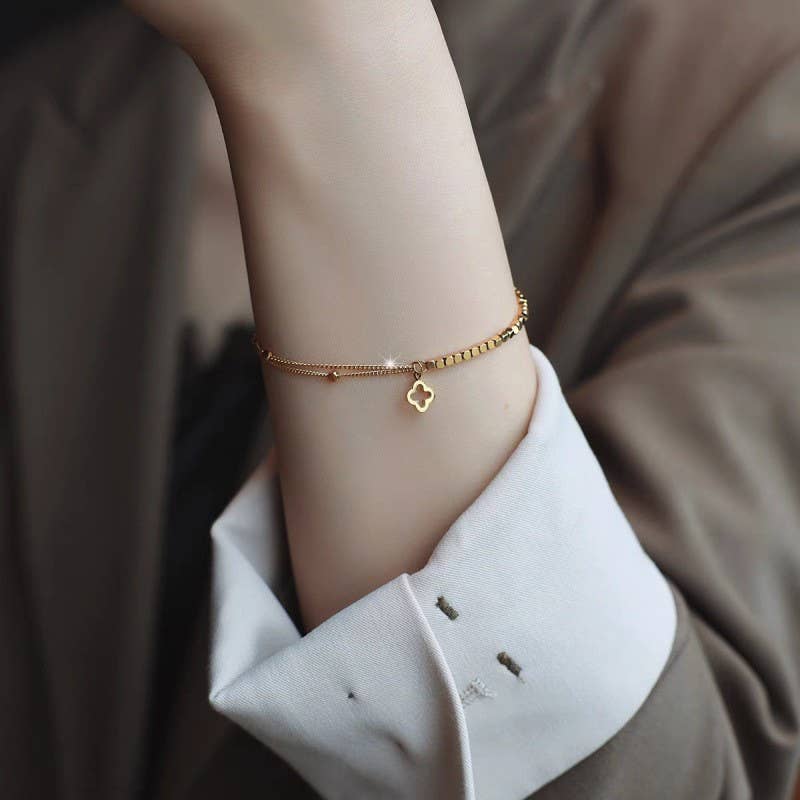 18K STAINLESS STEEL TARNISH FREE CLOVER BRACELET GOLD