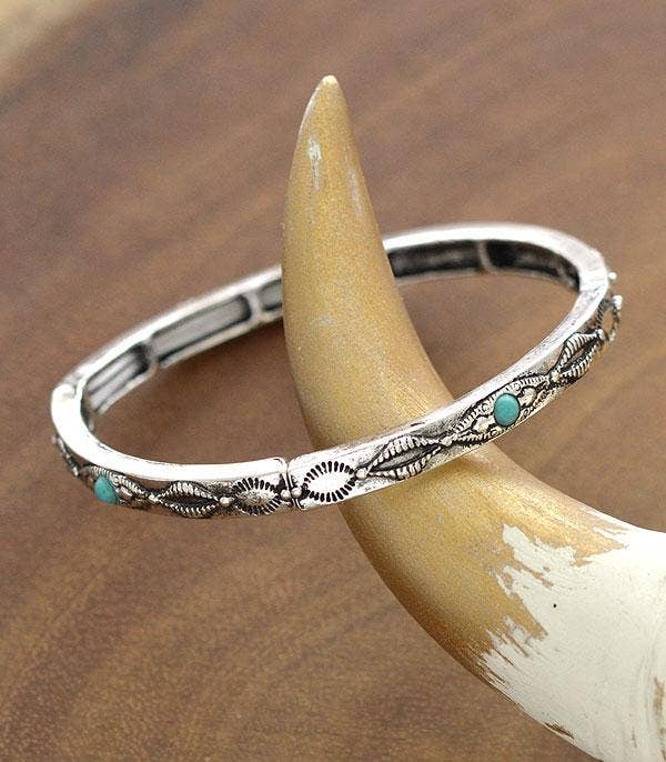 Western Semi Stone Stackable Bracelet: Silver