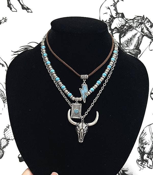 3PC Set Layered Necklace: Turquoise/Silver