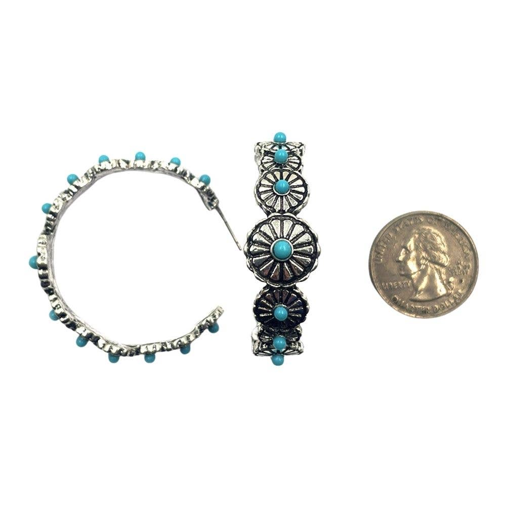 WESTERN FLOWER TQ HOOP EARRING