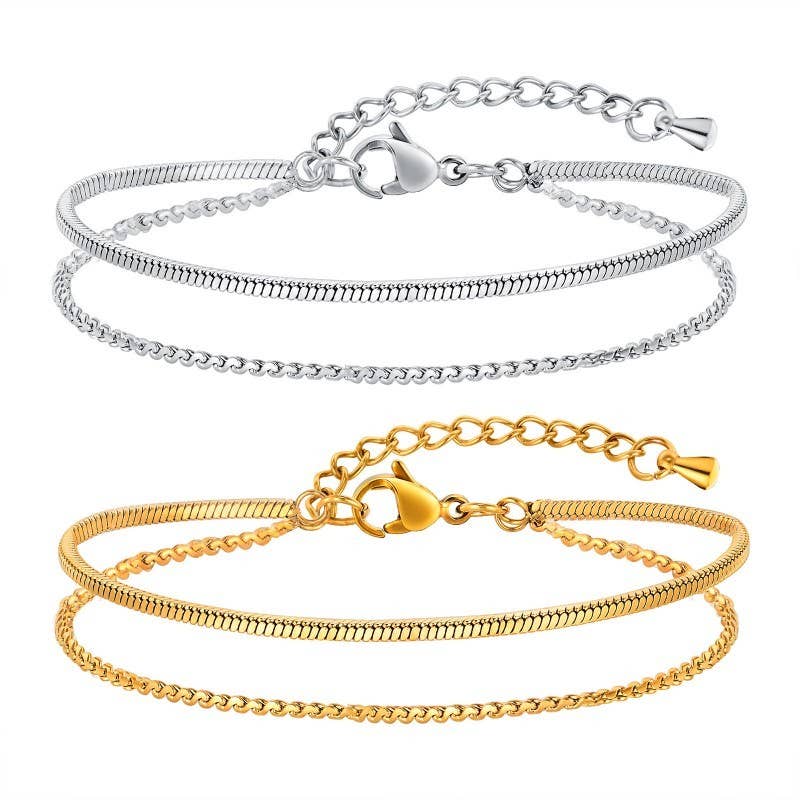 18K STAINLESS STEEL TARNISH FREE LAYERED BRACELET GOLD or Silver