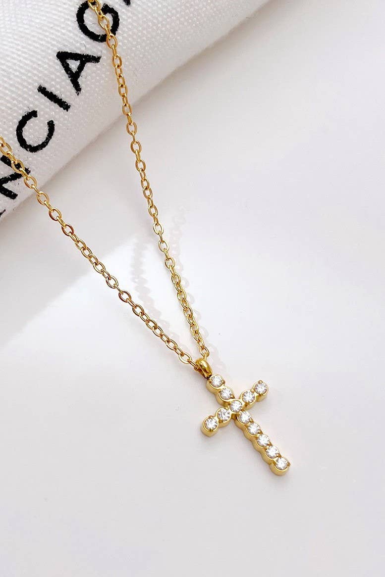 18K STAINLESS STEEL TARNISH FREE CROSS NECKLACE GOLD or Silver
