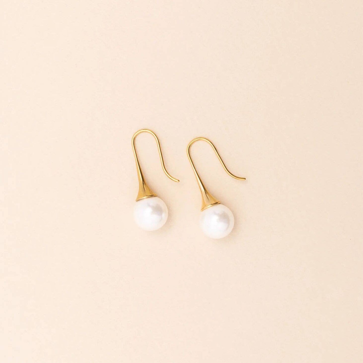 18K Gold PVD Stainless Steel Large Pearl Drop Earrings: Gold