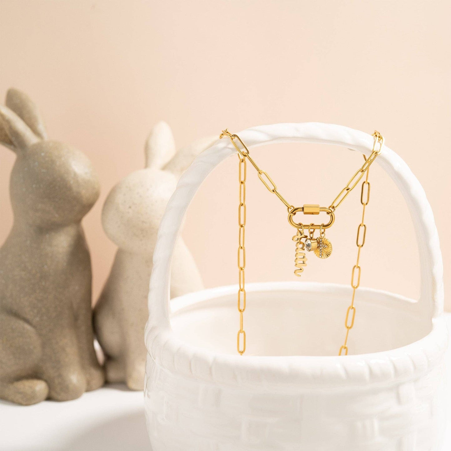 18K Gold PVD Paperclip Carabiner Necklace: Stainless / Gold 18+2"