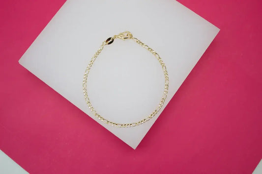 Geno 18K Gold Filled 2mm Figaro Bracelet: 7 Inches