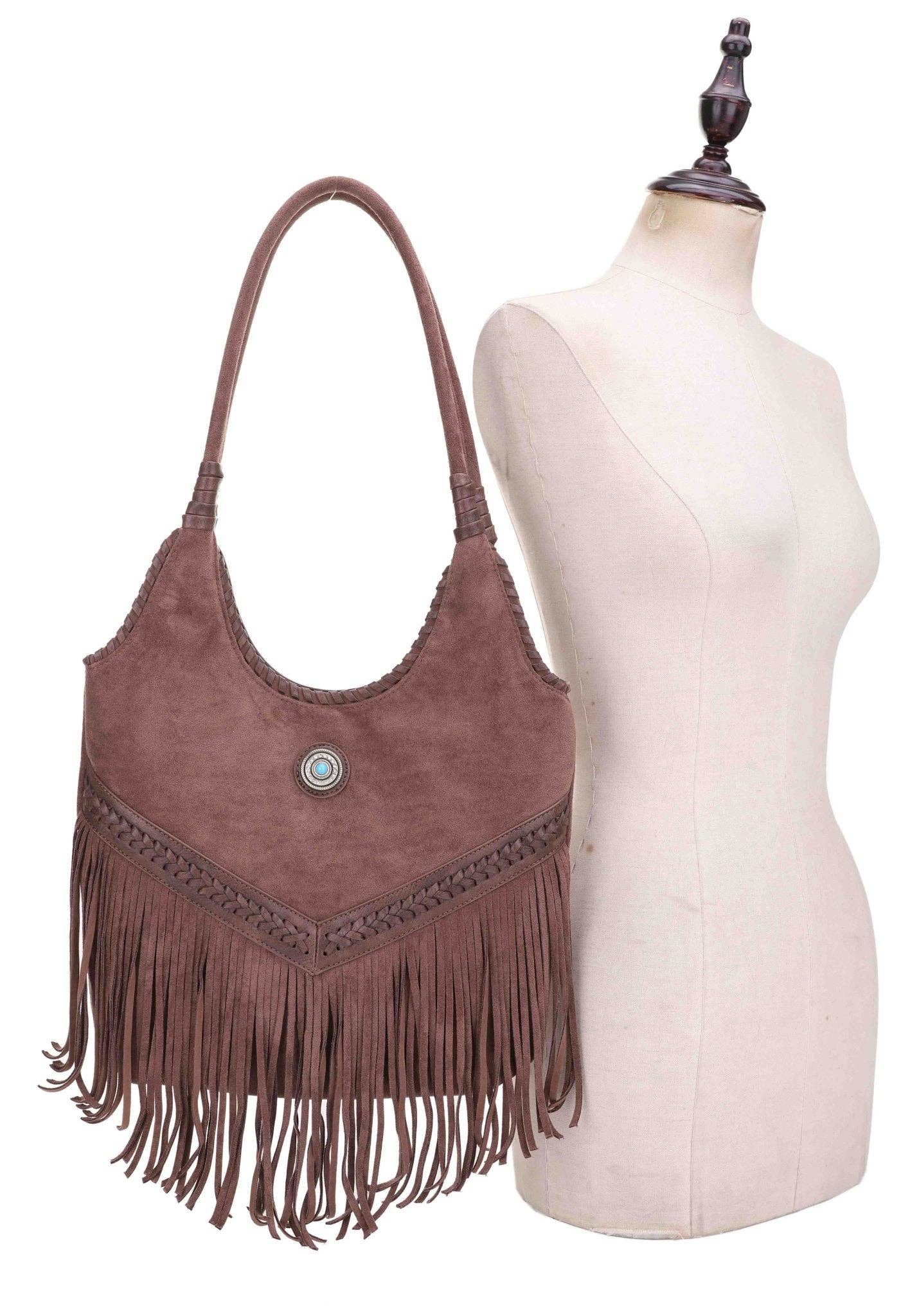 EJ60273SU Faux Suede Western Fringe Tote Bag: