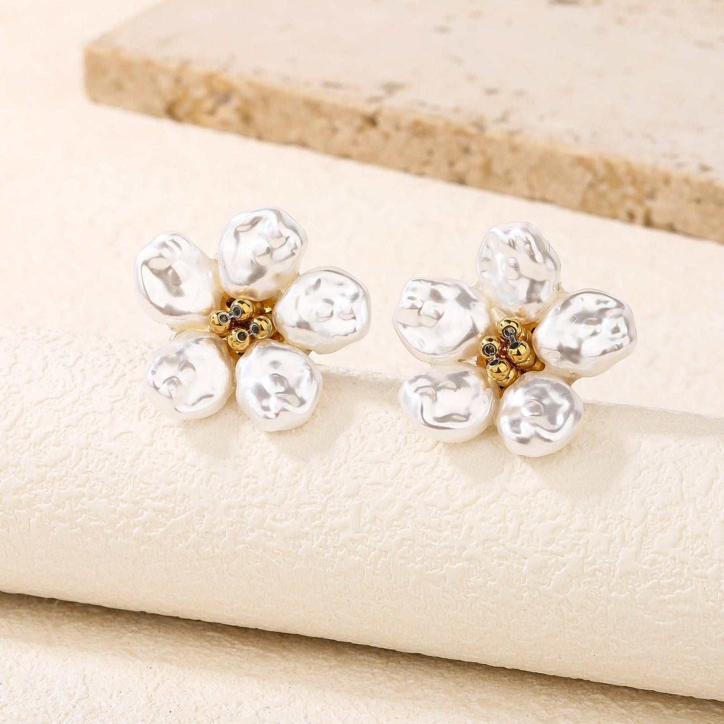 Baroque Pearl Flower Stud Earrings