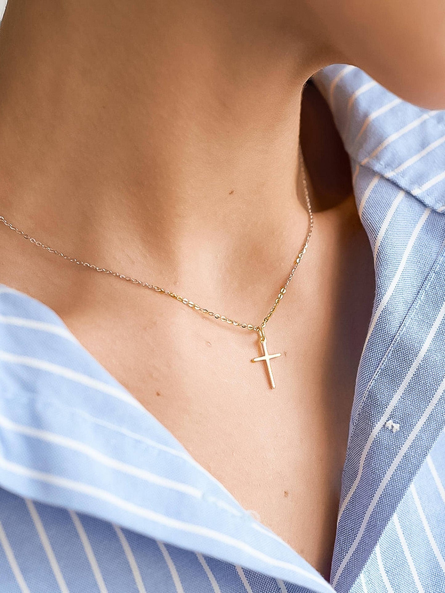 Tirza 18K PVD Gold Non-Tarnish Small Cross Necklace: Yellow Gold