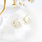 Abstract Wavy White Enamel Gold Square Hoop Earrings