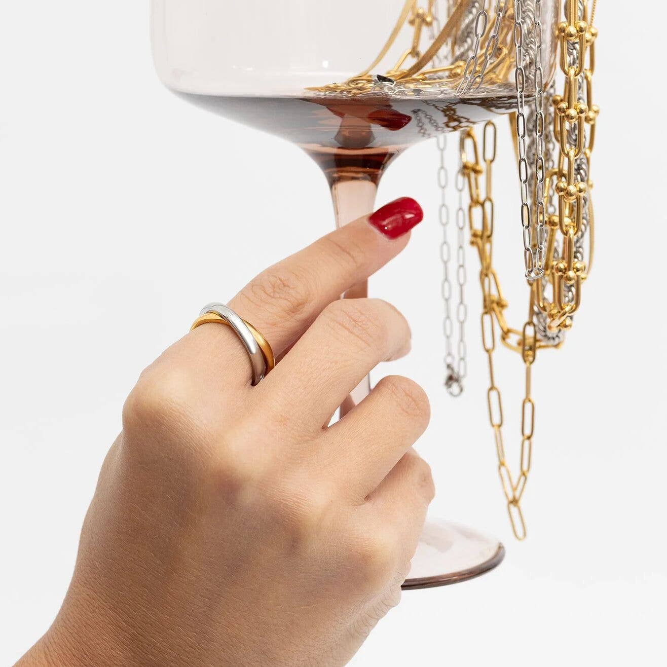 18K Gold PVD Stainless Steel Mixed Metal Intertwined Ring: Mixed Metal