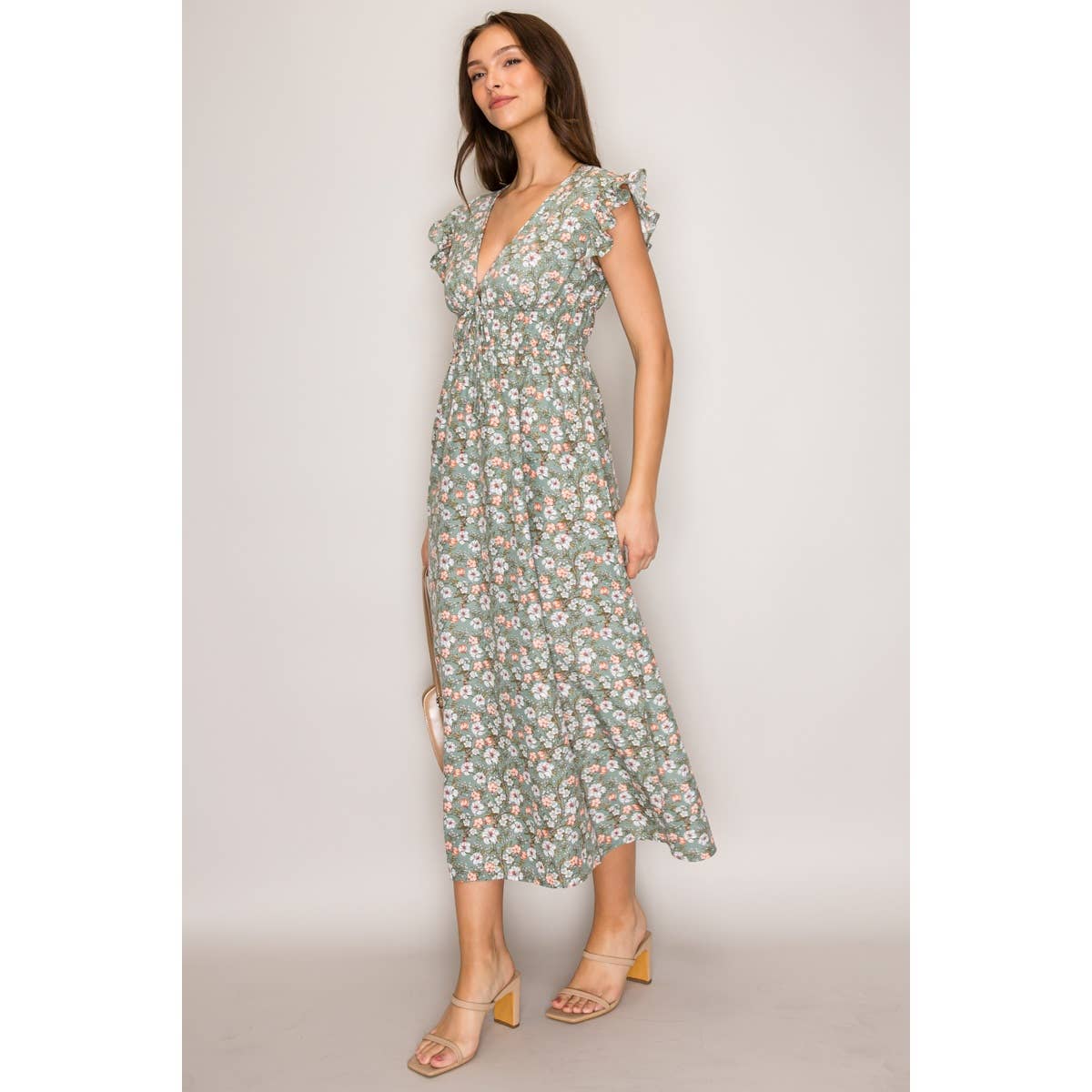Tabitha V-Neck Flare Printed Woven Midi Dress