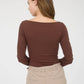 BOAT NECK LONG SLEEVE SOLID KNIT TOP: CHOCOLATE