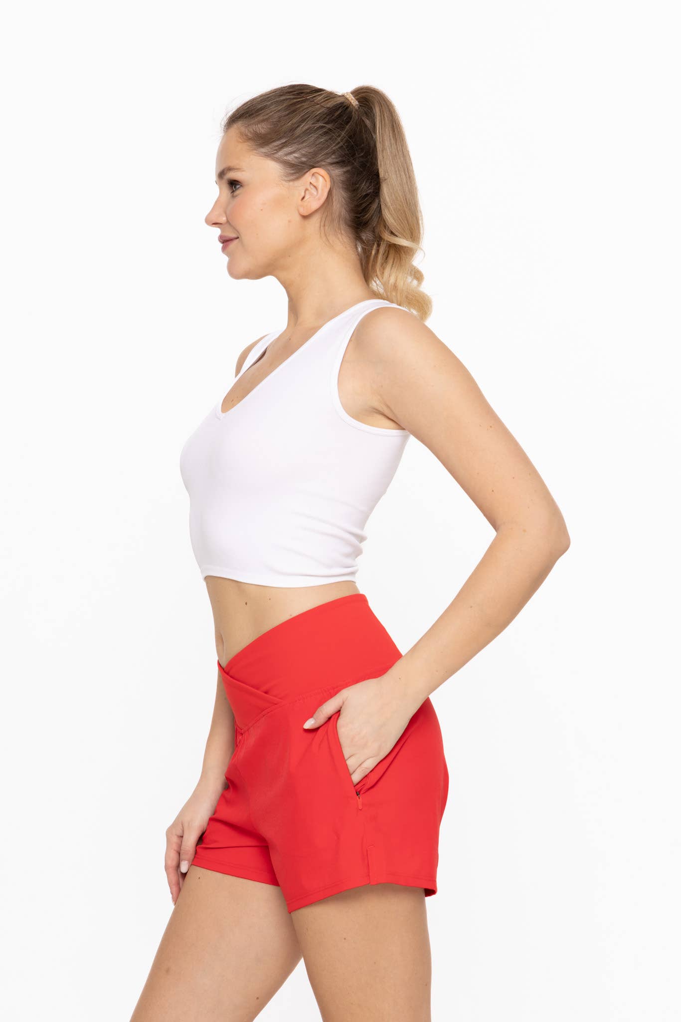Seamless Ribbed V-Neck Crop Top: White / S:M:L