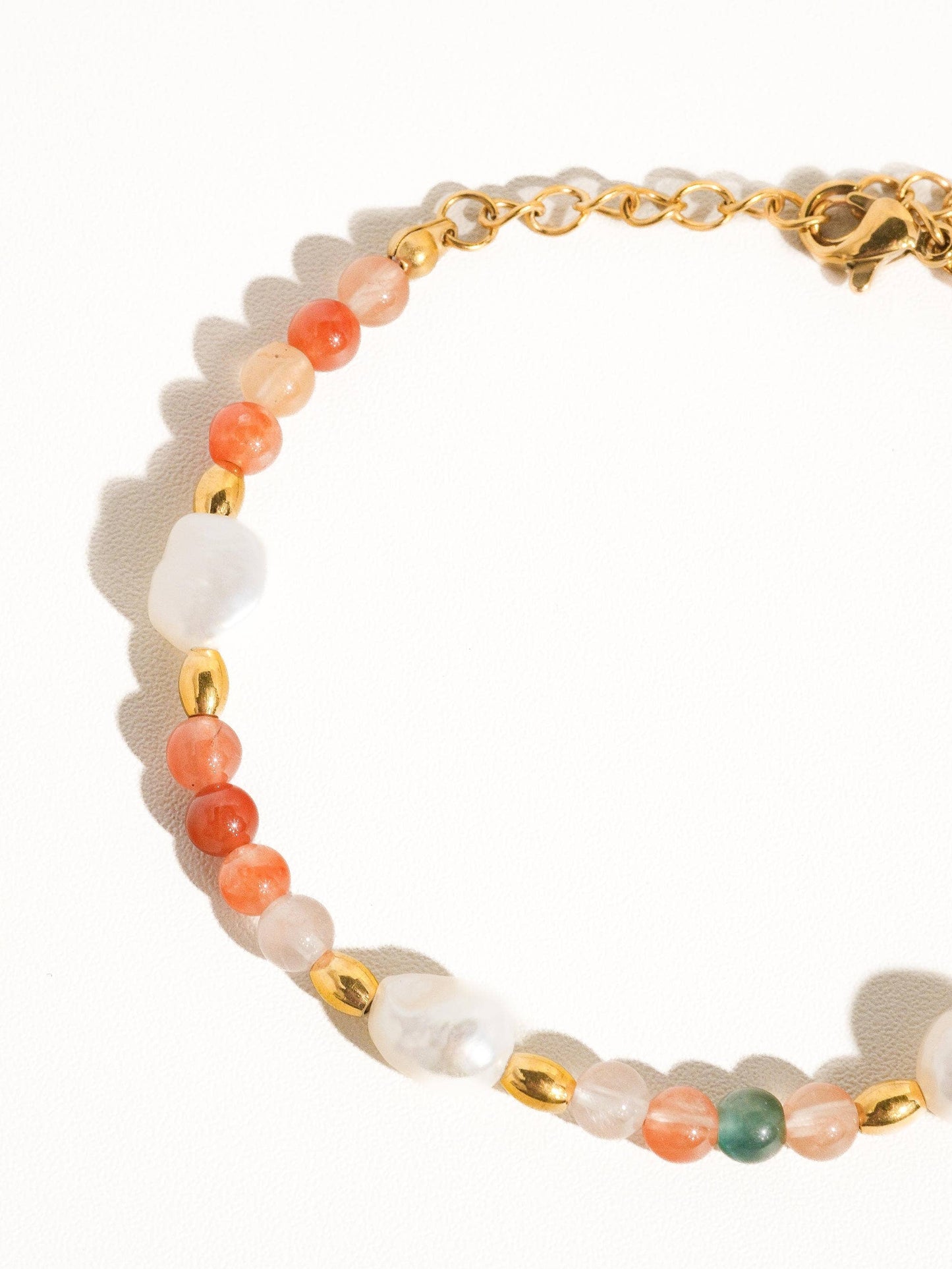 Jade 18K Non-Tarnish Bohemian Stone and Bead Bracelet: Faye-Green