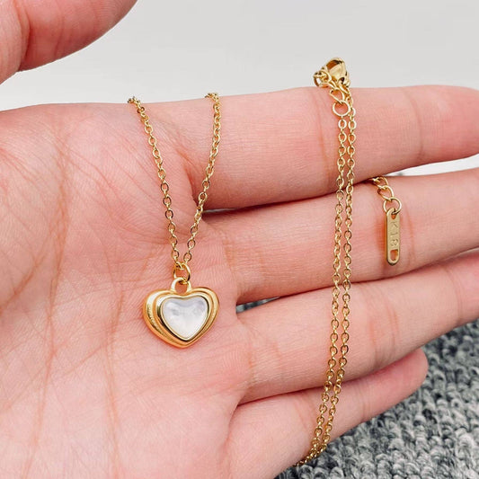 18K PVD Gold Plated Heart Shaped Shell Charm Necklace