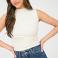 MOCK NECK RUCHED SHOULDER SLEEVELESS KNIT TOP  (PRE-ORDER): CREAM