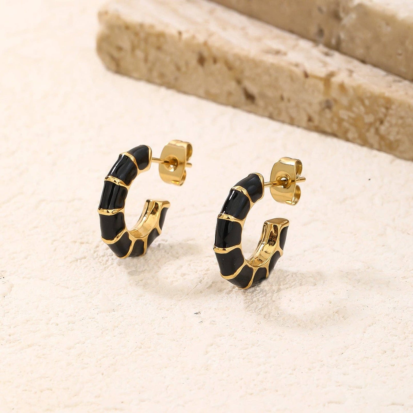 Enamel Gold Hoop Earrings for Women