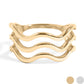 18K Gold PVD Stainless Steel Triple Wave Geometric Ring: Gold or Silver