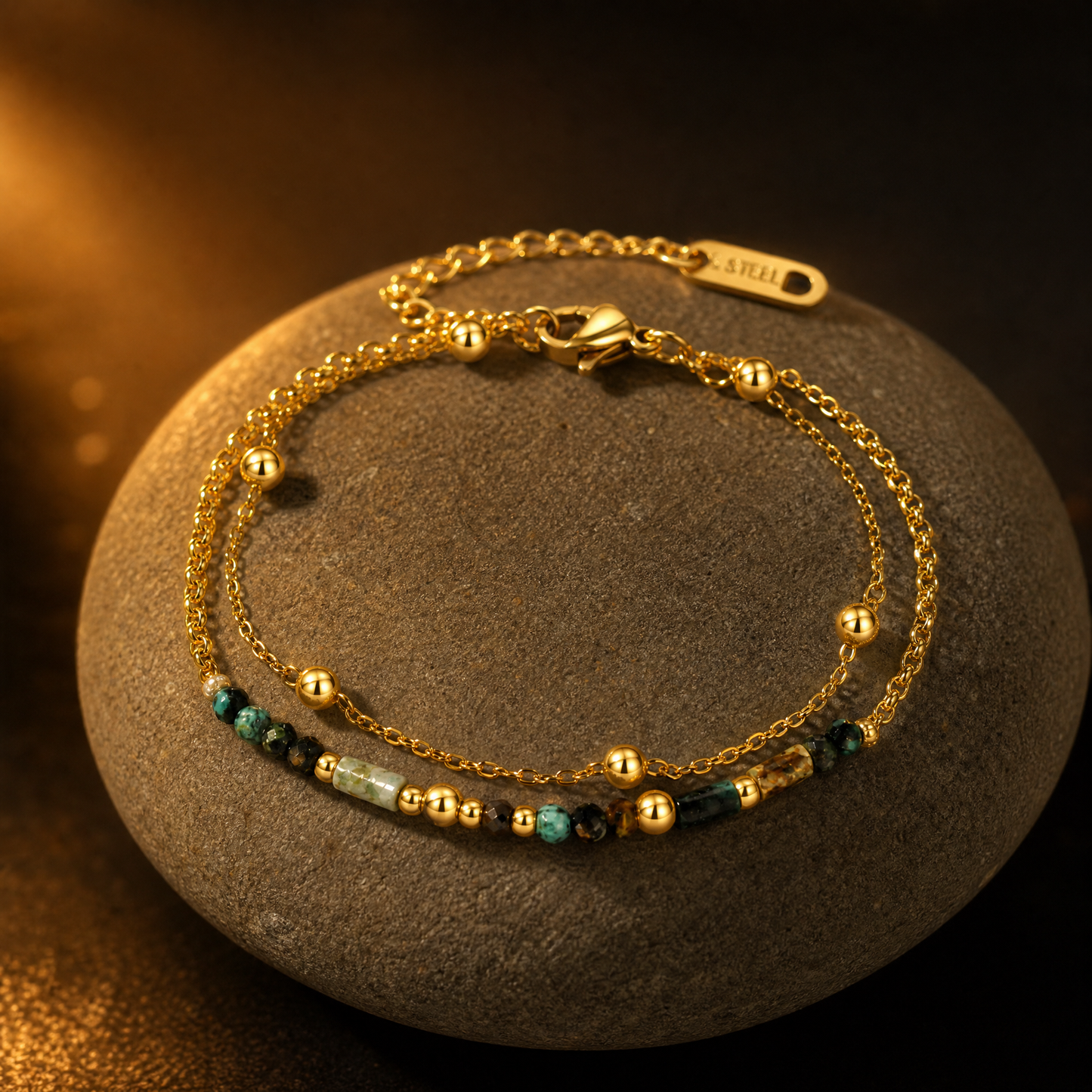 14K Gold Double Layer Beaded Boho Chain Bracelet
