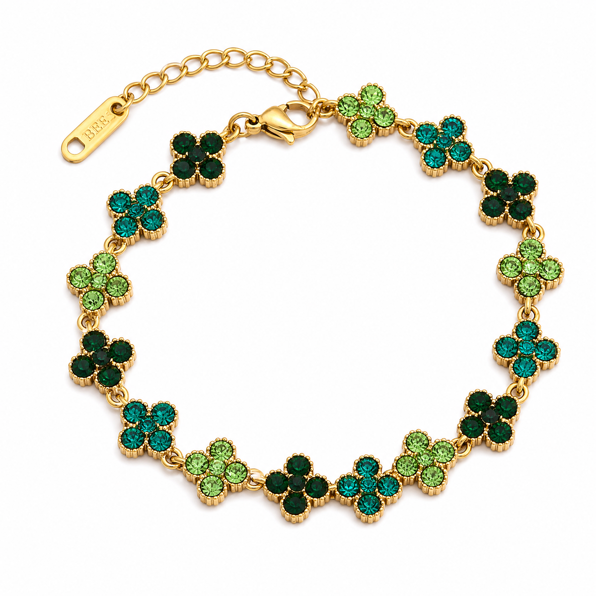 18K Gold Plated Ombre Crystal Clover Chain Bracelet