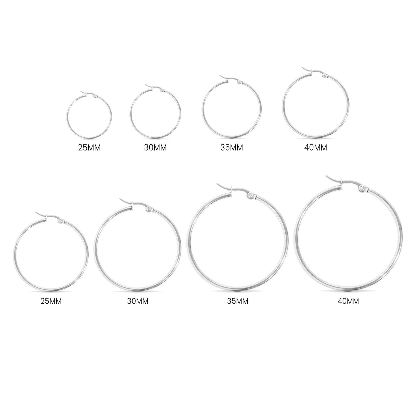 18K Gold PVD Stainless Steel Round Tube Hoop Earrings: Stainless / 30mm