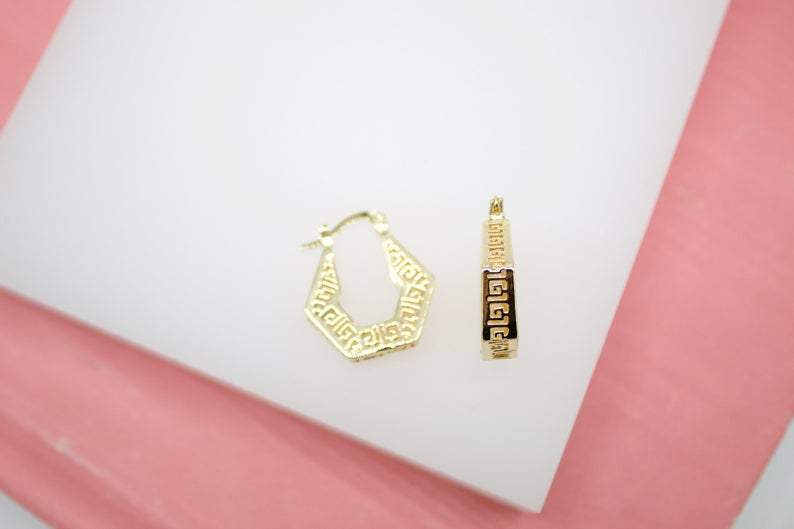 Lilliana 18K Gold Filled Hexagon Shaped Greek Lever back Earrings (K42)