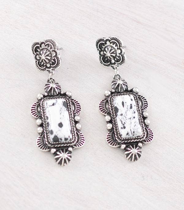Concho Post Semi Stone Earrings: Howlite