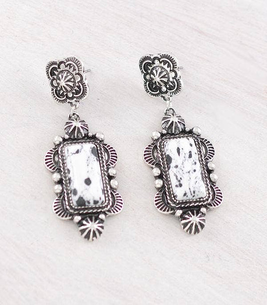 Concho Post Semi Stone Earrings Howlite