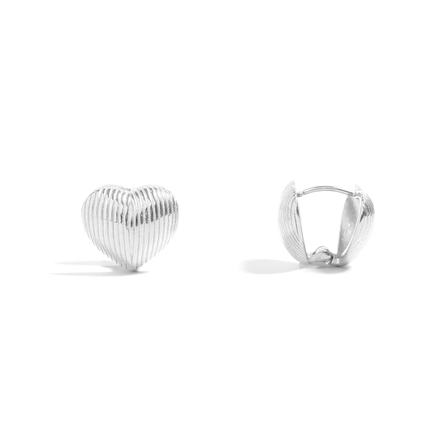 18K Gold PVD Stainless Steel Heart Huggie Earrings: Silver/Gold