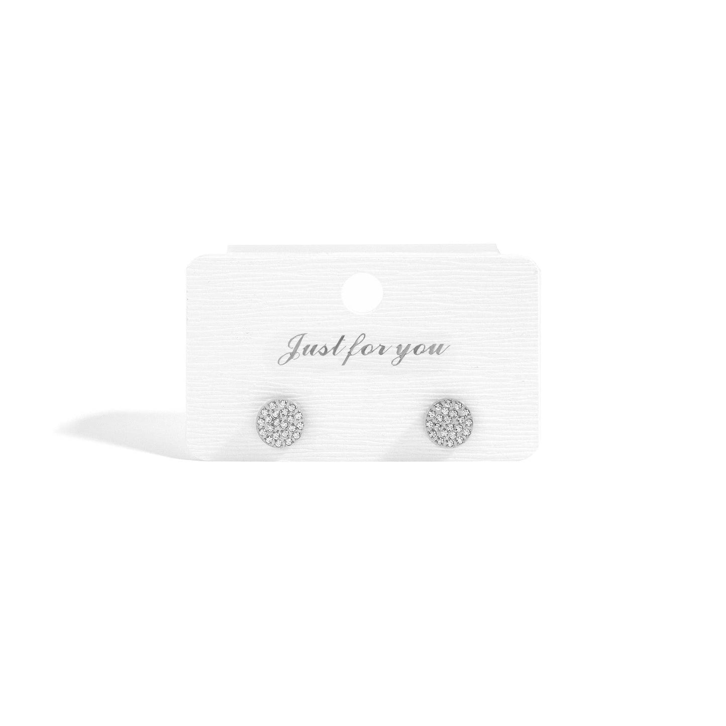 18K Gold PVD Stainless Steel Pave Stone Round Stud Earrings: Stainless