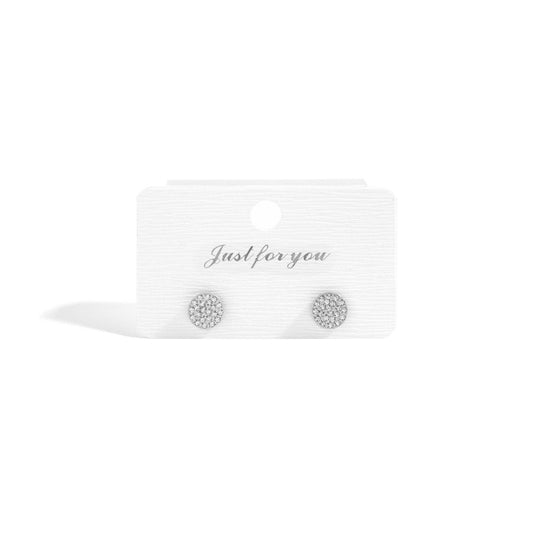 18K Gold PVD Stainless Steel Pave Stone Round Stud Earrings: Stainless