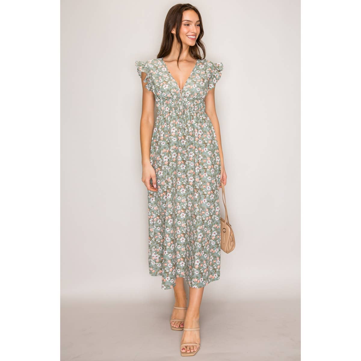 Tabitha V-Neck Flare Printed Woven Midi Dress