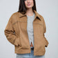 STUDDED COLLARED ZIP-UP SUEDE JACKET: CAMEL
