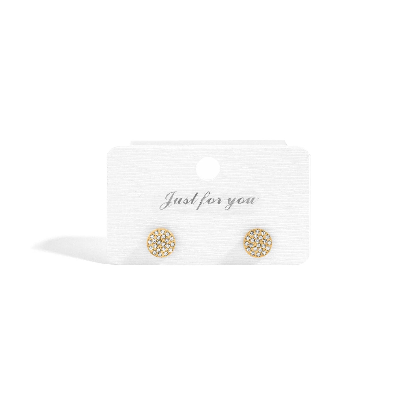 18K Gold PVD Stainless Steel Pave Stone Round Stud Earrings: Stainless