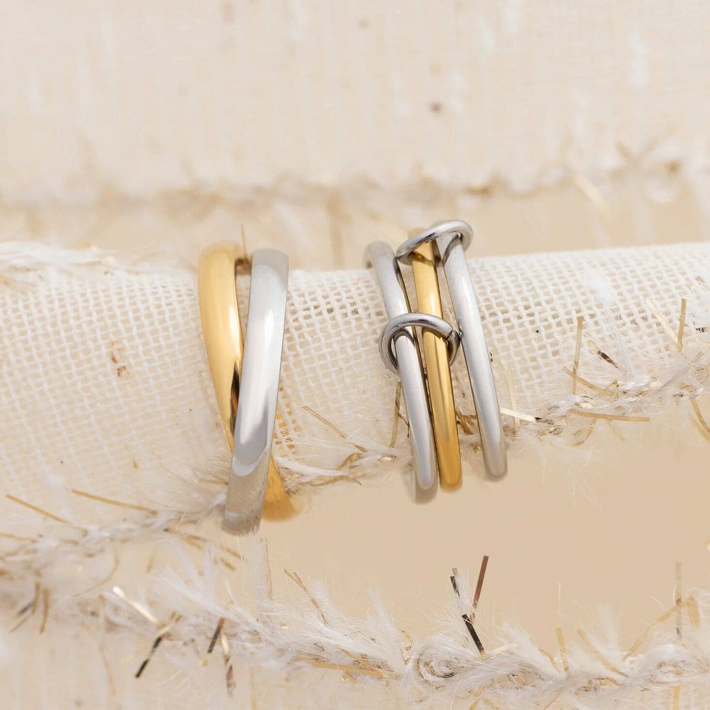 18K Gold PVD Stainless Steel Mixed Metal Intertwined Ring: Mixed Metal