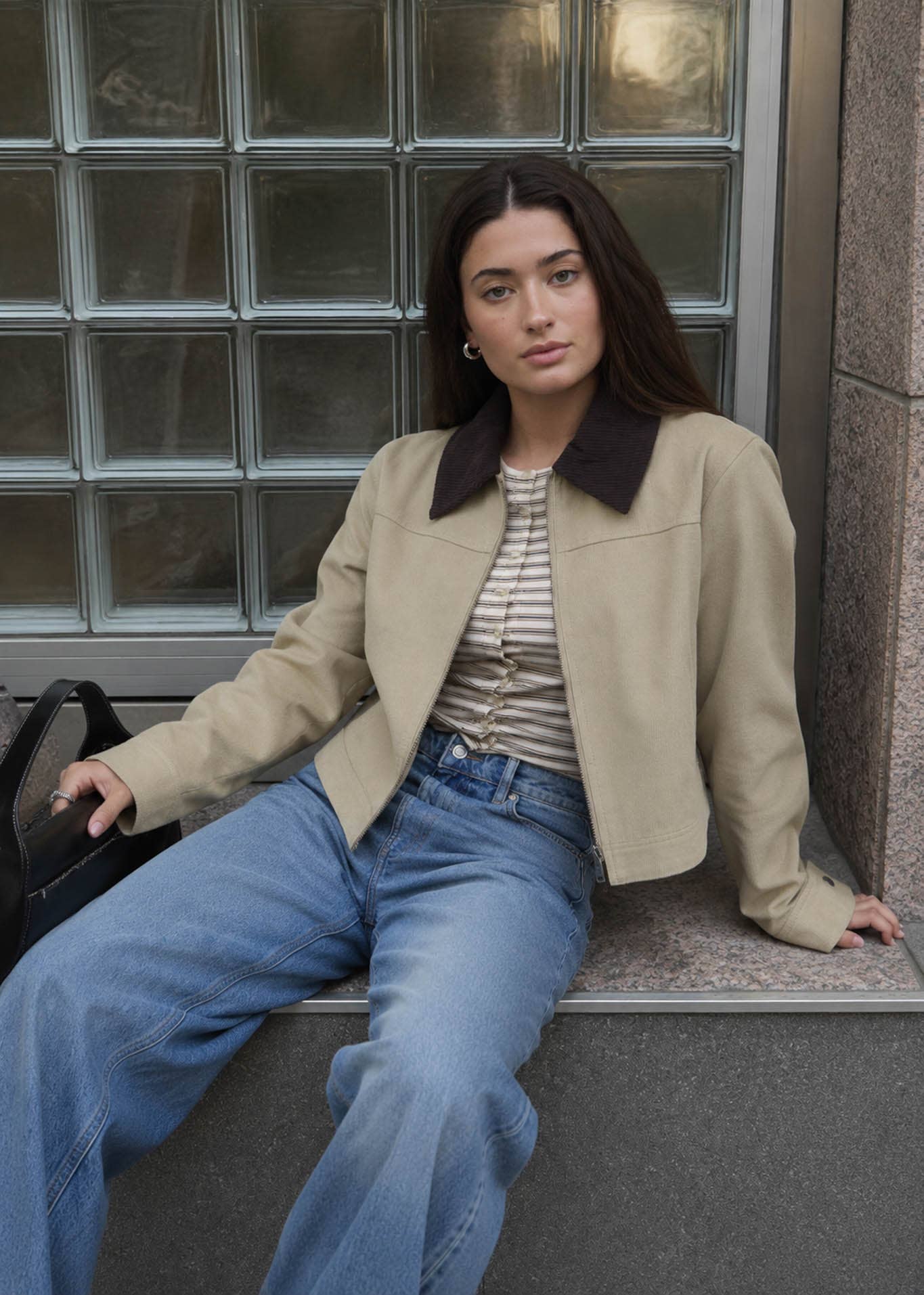 CONTRAST CORDUROY COLLAR ZIPUP JACKET