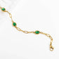 Paperclip Emerald Stone Station Bracelet: Gold