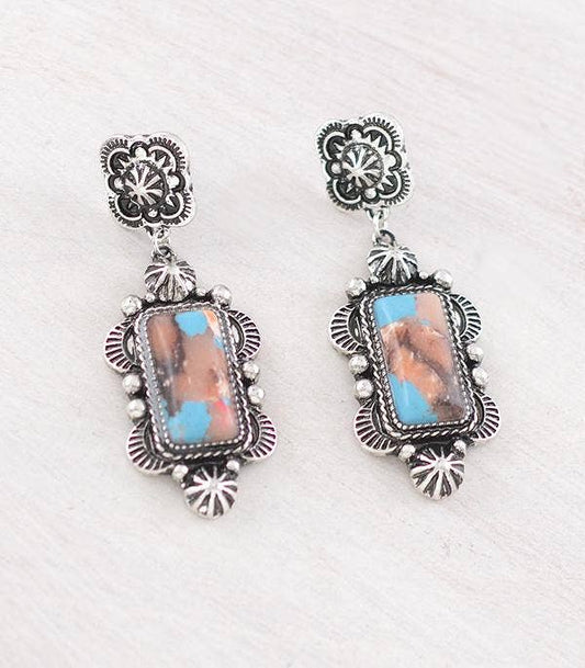 Concho Post Semi Stone Earrings Turquoise