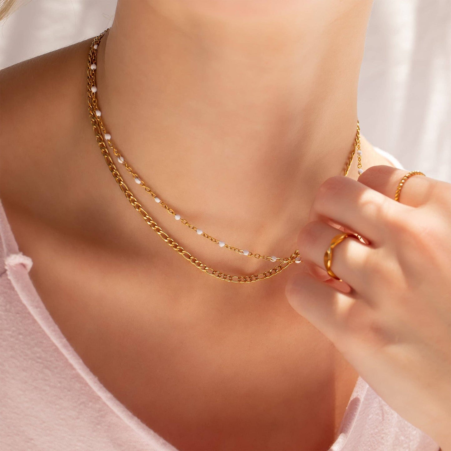 18K Gold PVD Stainless Steel Confetti Chain Necklace: Gold / 16+2"