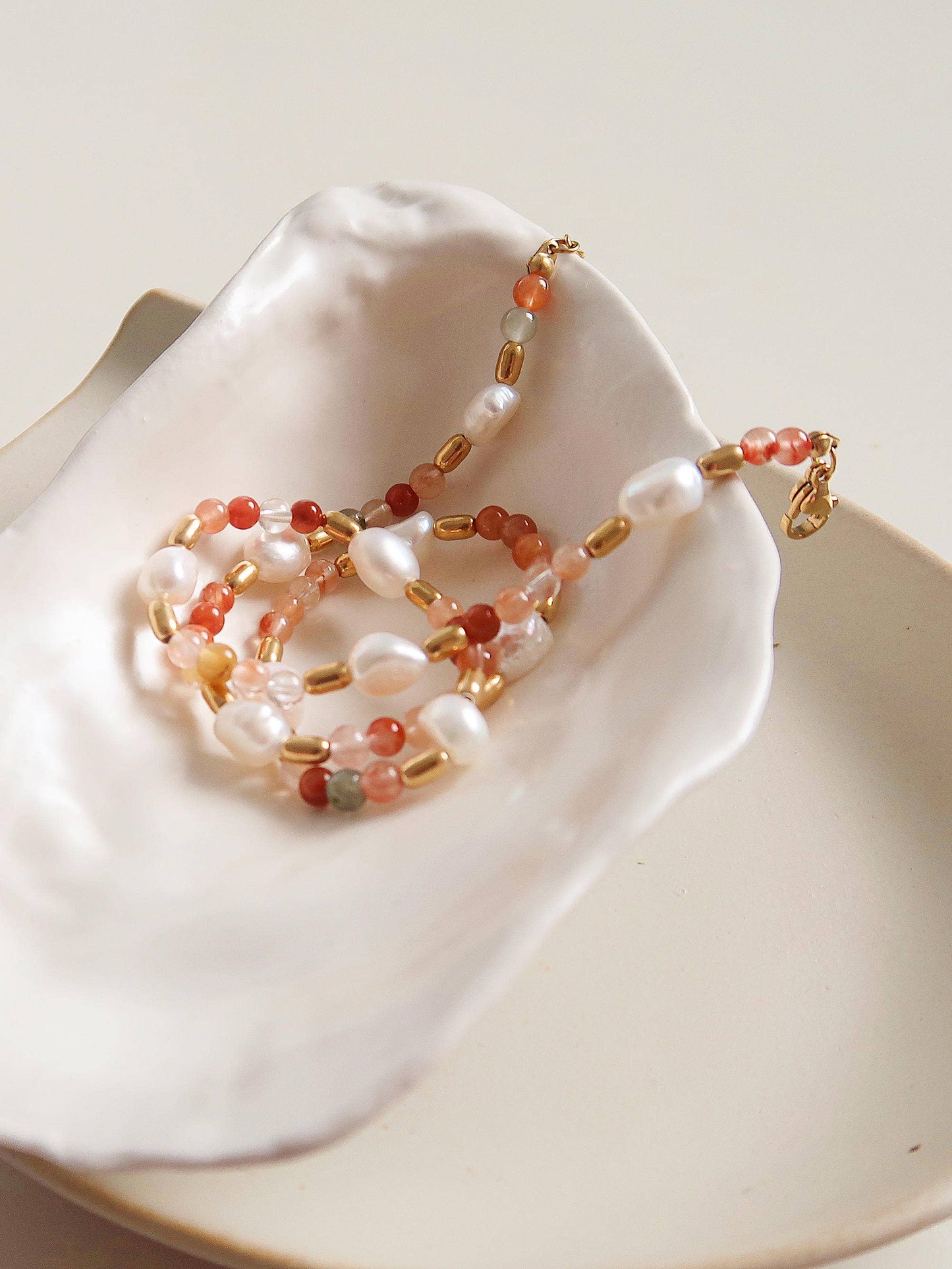 Jade 18K Non-Tarnish Bohemian Stone and Bead Bracelet: Faye-Green