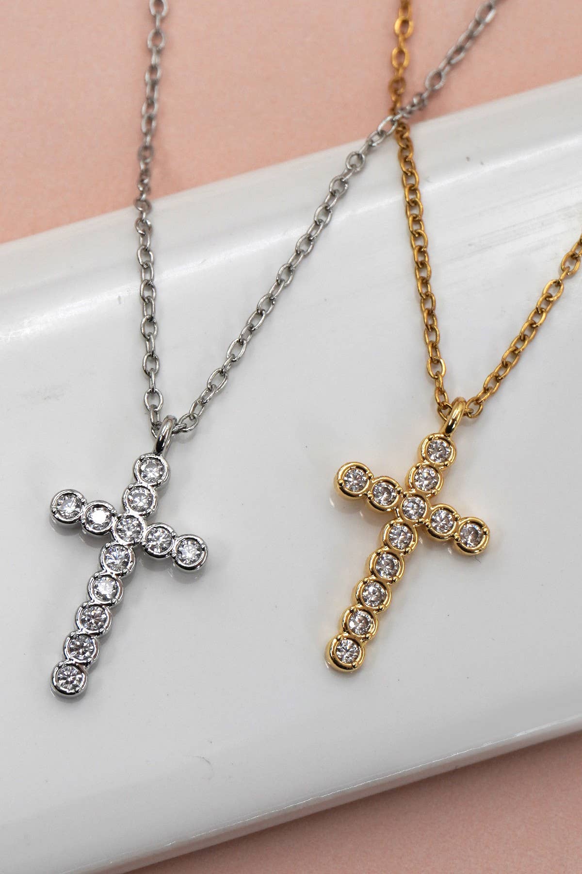 18K STAINLESS STEEL TARNISH FREE CROSS NECKLACE GOLD or Silver