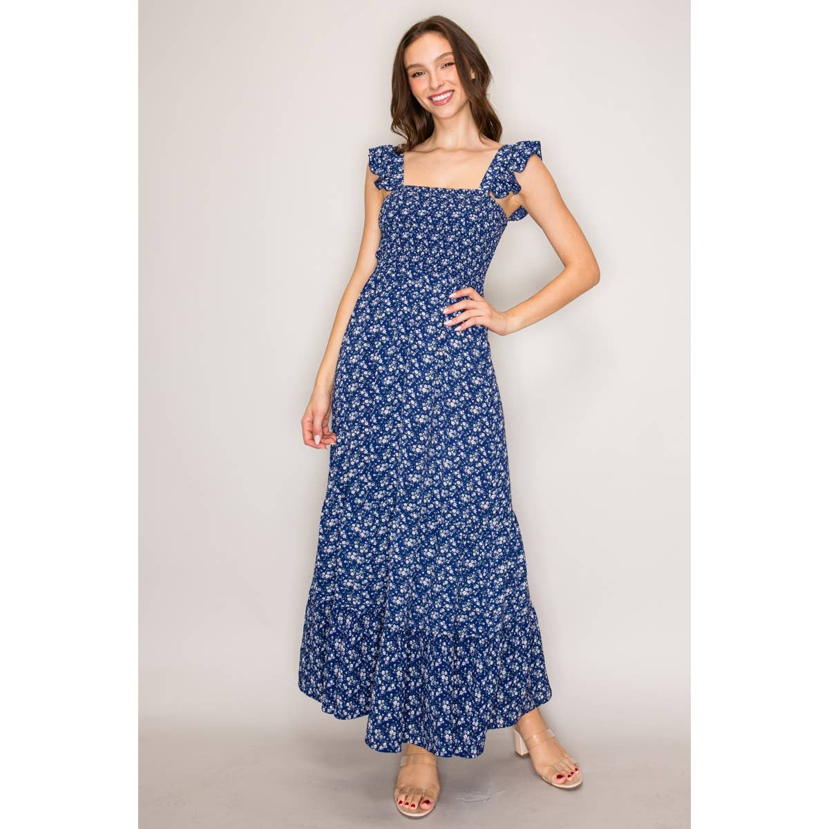 Mia Floral Smocked Flutter  Maxi Dress