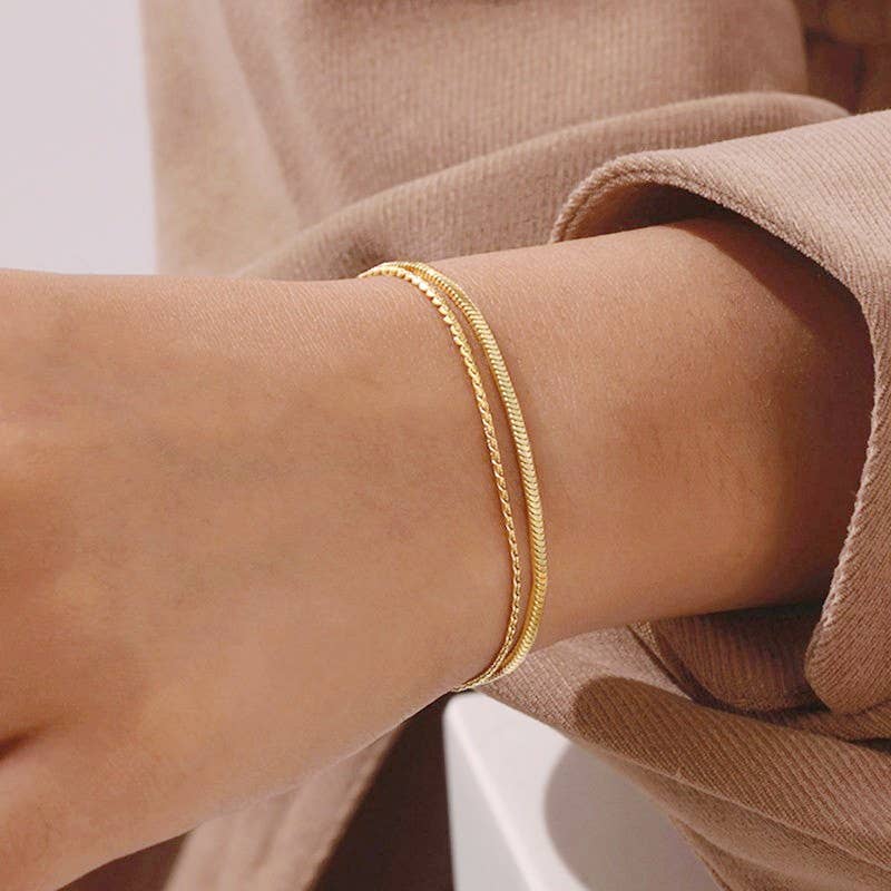 18K STAINLESS STEEL TARNISH FREE LAYERED BRACELET GOLD or Silver