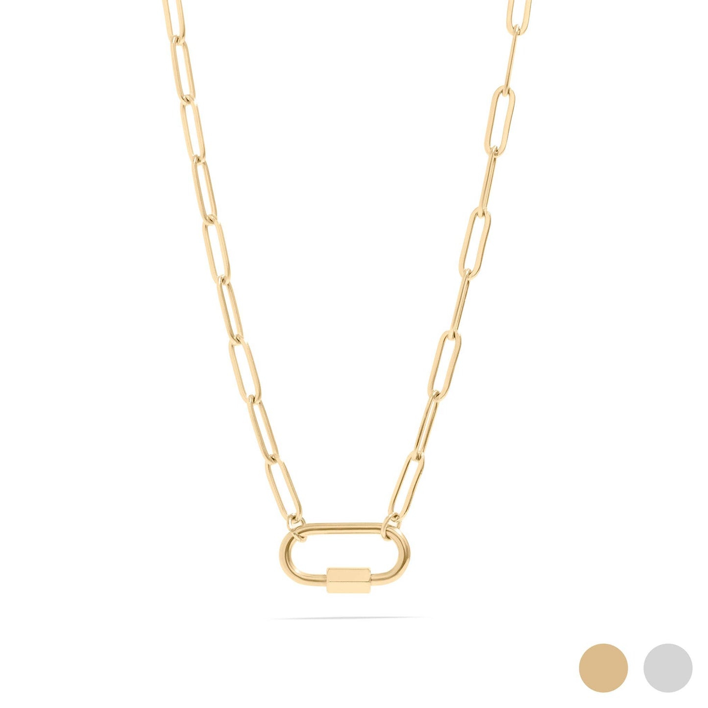 18K Gold PVD Paperclip Carabiner Necklace: Stainless / Gold 18+2"