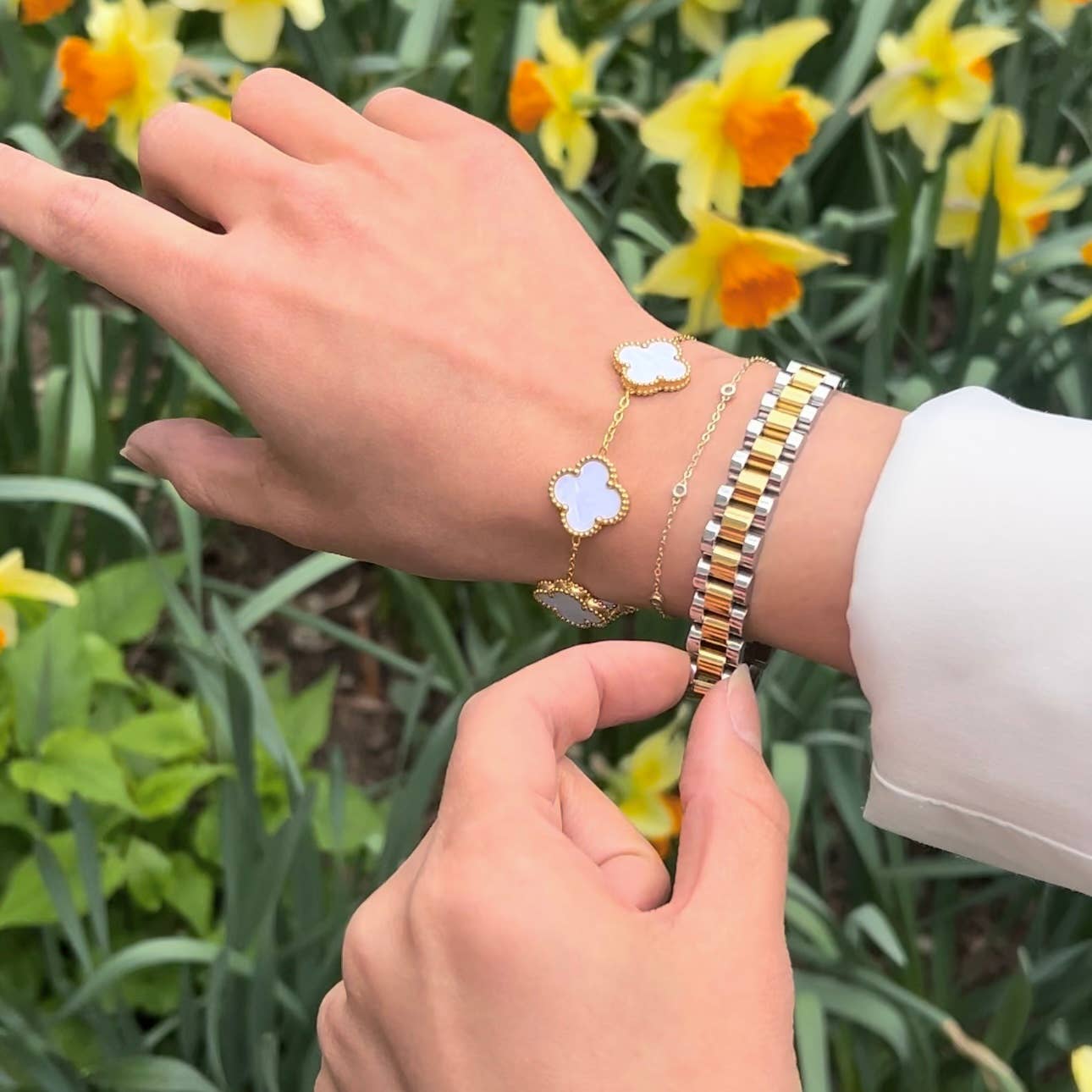 18k Gold Filled Two-Tone Strap Link Bracelet: 16 cm (Women)