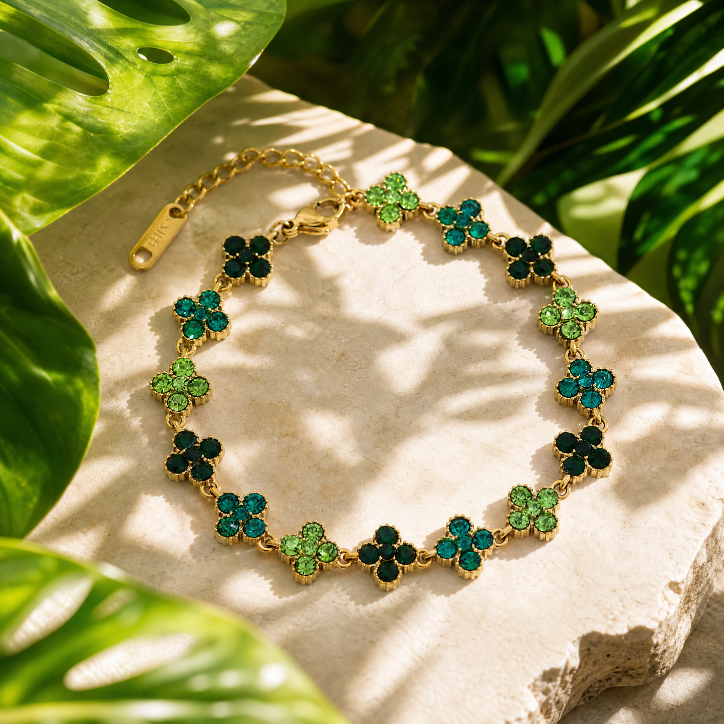 18K Gold Plated Ombre Crystal Clover Chain Bracelet